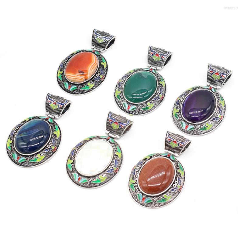 

Pendant Necklaces Natrual Agates Stone Charms Gold Sandstones Lapis Lazulis Egg Shape For Making DIY Jewelry Necklace Gift 50x80mm