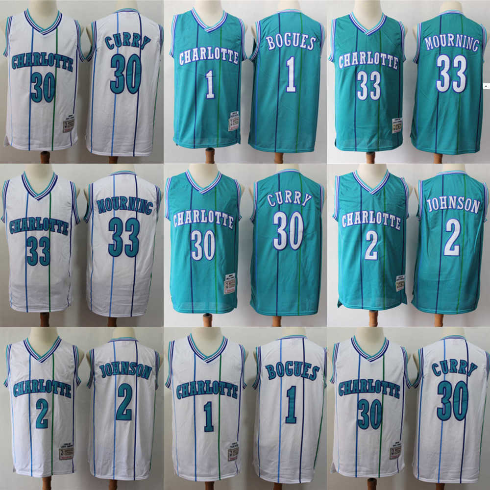 

Mens Charlotte''Hornets''33 Alonzo Mourning 2 Larry Johnson 1 Muggsy Bogues 30 Dell Curry Basketball Shorts Basketball Jersey, Color