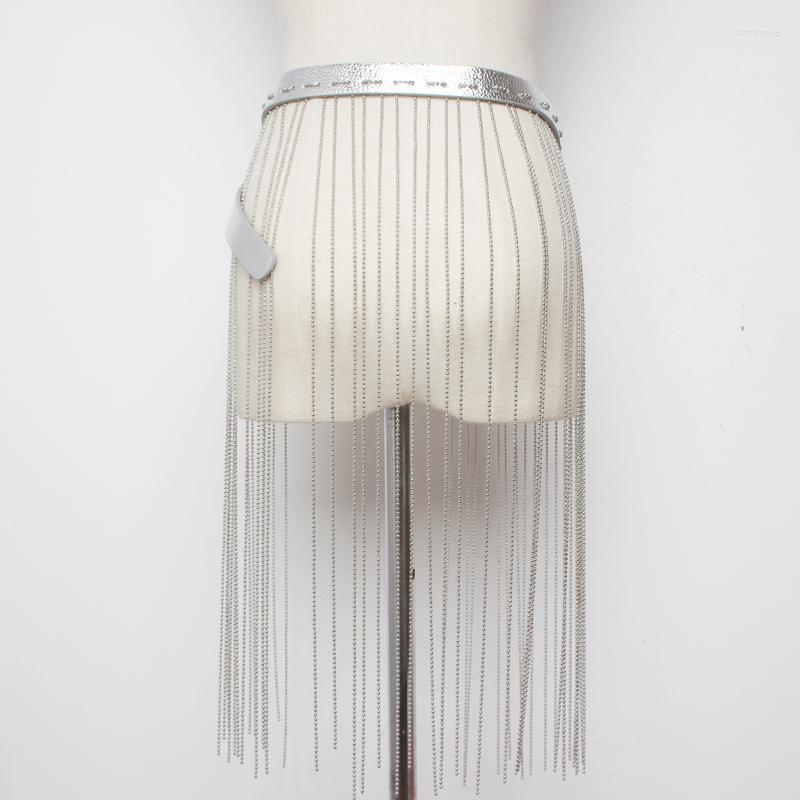 

Belts Luxury Long Tassel Boho Fringe Belt Personality Leather Women Silver Beads Chain Bling Waistband Ladies Dress Straps, Black