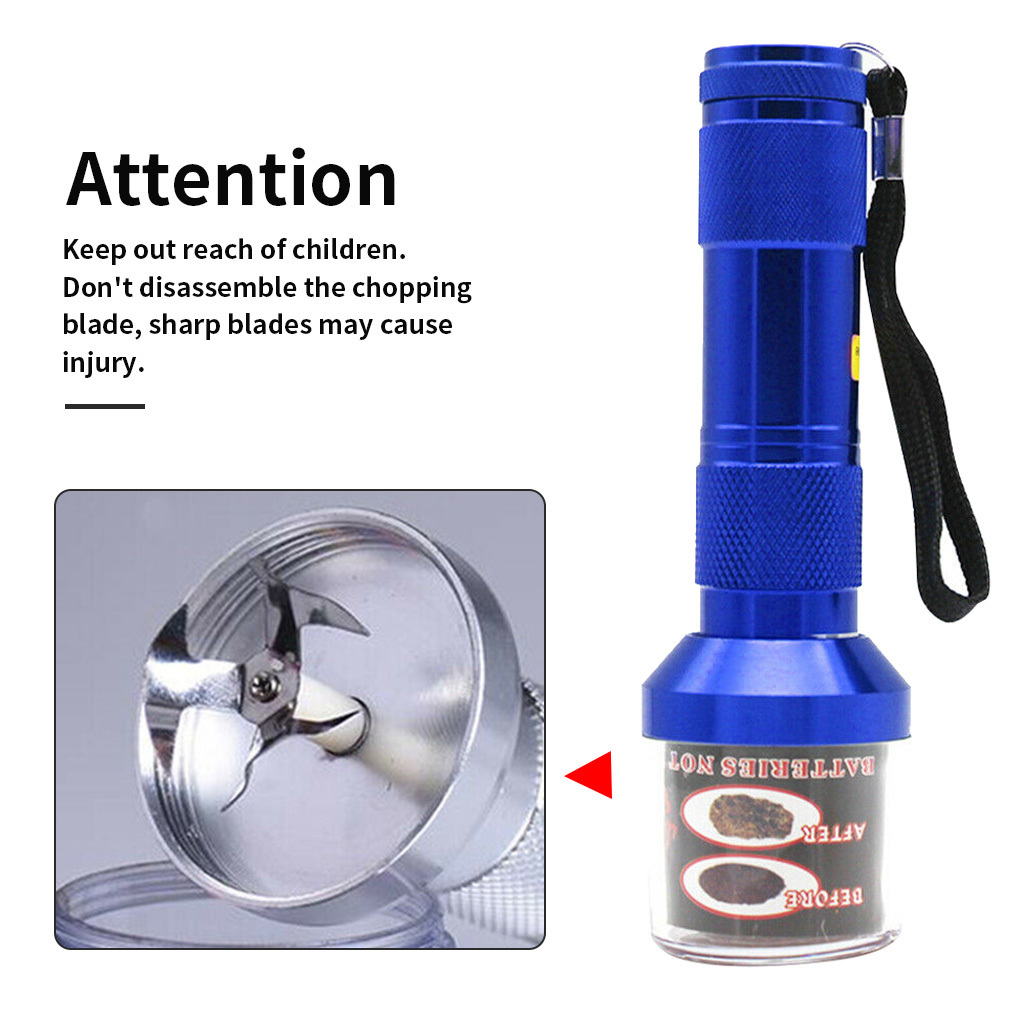 

Mills Electric Herb Grinder Portable Torch Shape Battery Operated Crusher Shredding Mill Grinding Tool aluminium spice crushe 221114