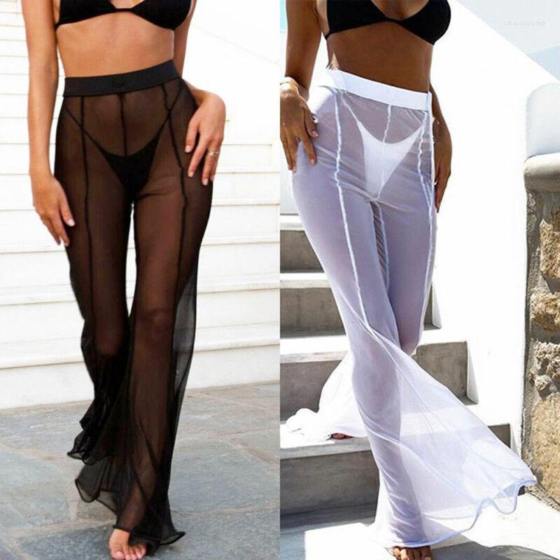 

Women's Pants Women's & Capris Beach Mesh Sheer Long Transparent See-Through 2022 Ladies Solid Color Trousers Female Exotic High Waist, White