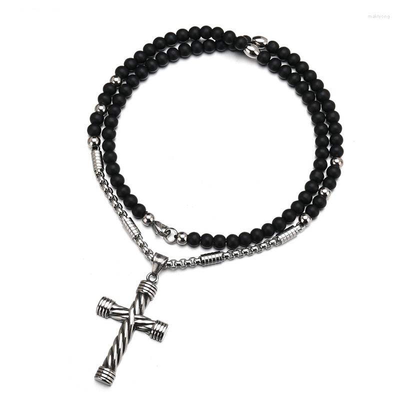 

Pendant Necklaces AsJerlya Cross Necklace For Men Women 316L Stainless Steel Rosary Beads Religious Jewelry