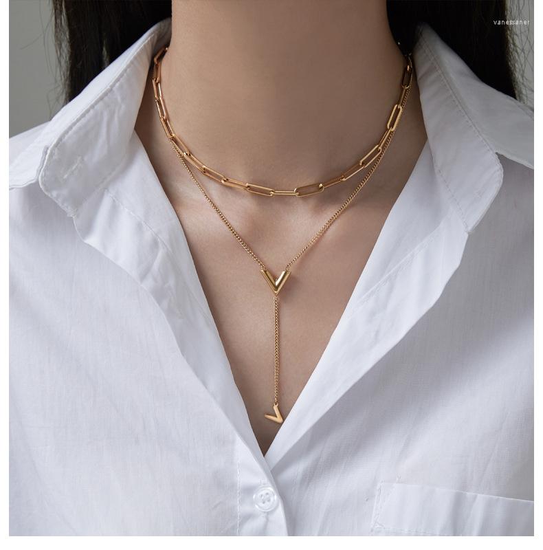 

Chains Multilayer V Chain Necklace For Women Gold Color Clavicle Sexy Crescent Choker Necklaces Jewelry Couple Gifts