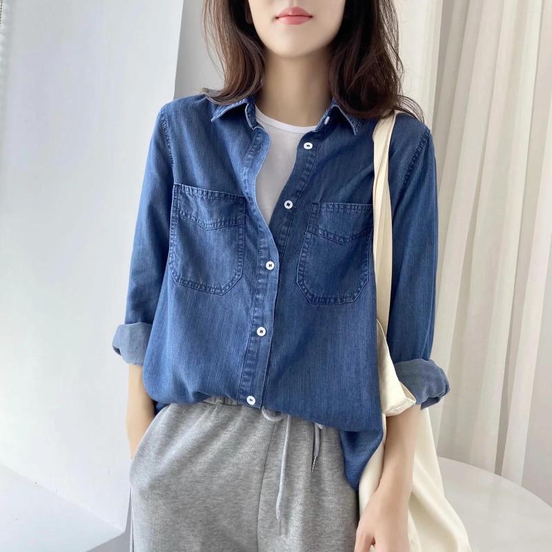 

Women's Blouses 2114 Autumn Denim Shirts For Women Casual Korean Style Campus Student Youth Girlfriend Y2k Streetwear Personality, 2114 light blue