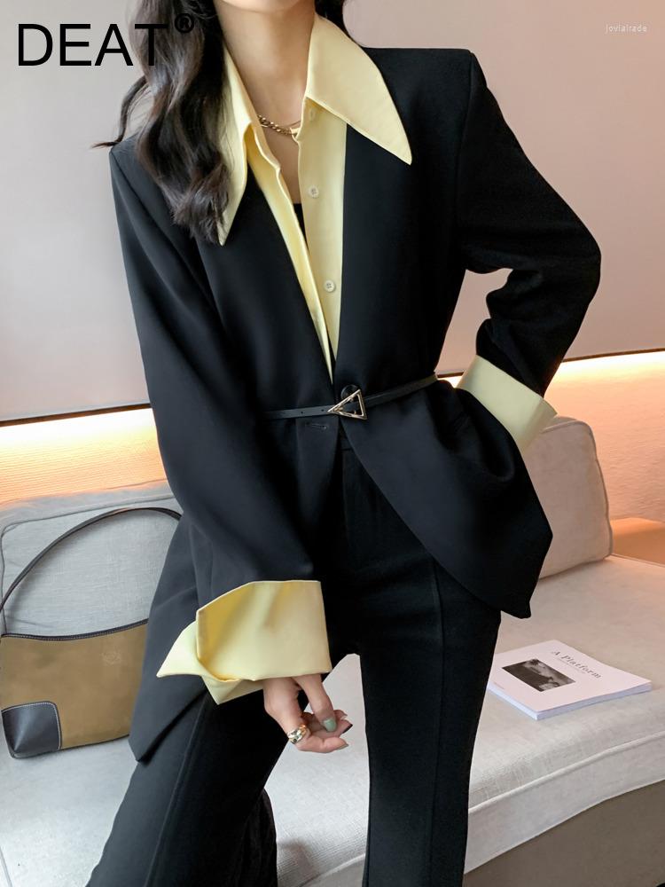 

Women' Suits Fashion Women Blazer V-neck Spliced Lapel Shirt Fake 2 Pcs Single Button Long Sleeve Suit Jackets Autumn 2022 17A1715H, Black