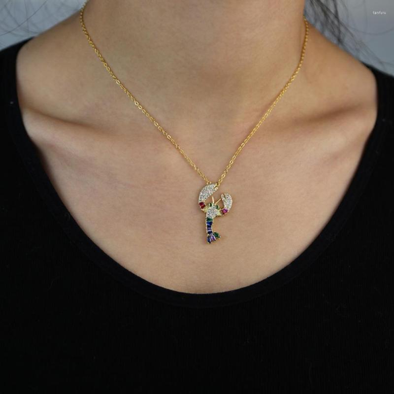 

Pendant Necklaces 2022 Summer Beach Fashion Green Red Rainbow Cz Jewelry Cute Lobster Necklace For Women Trendy Gold Color