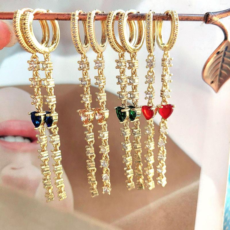 

Dangle Earrings 6Pairs 2023 Colorful Zircon Heart Long Tassel Crystal CZ Charm Jewelry For Women And Girls