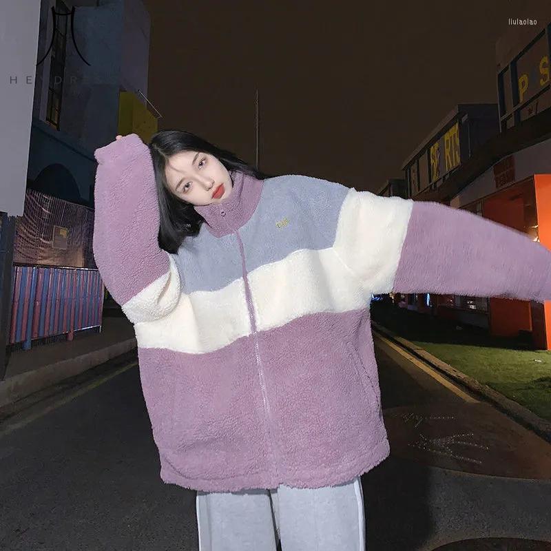 

Women' Fur Heydress 2022 Women Harajuku Winter Faux Coat Female Padded Oversized Lambswool Wool Jacket Lady Patchwork Outerwears, Purple