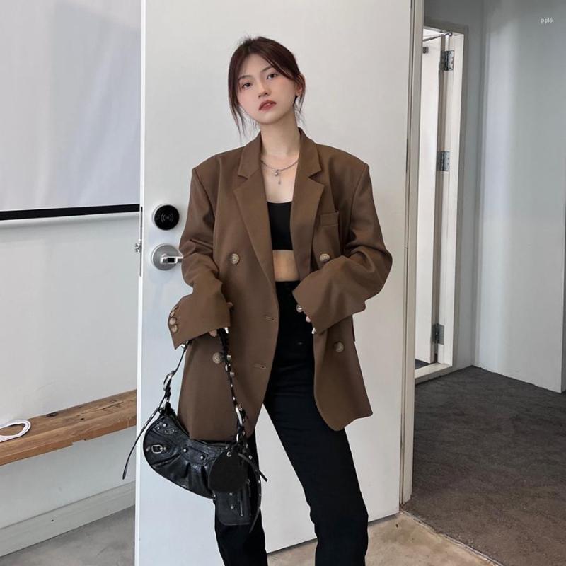 

Women' Suits Suit Jacket 2023 Women Autumn Coffee Color Loose Minimalist Blazer Female Chic Outwear Outfits