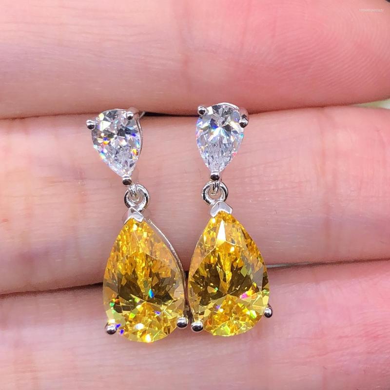 

Stud Earrings Real 14k White Gold Au585 3CT/Piece Pear Shape Yellow Diamond For Female Party Jewelry Girl