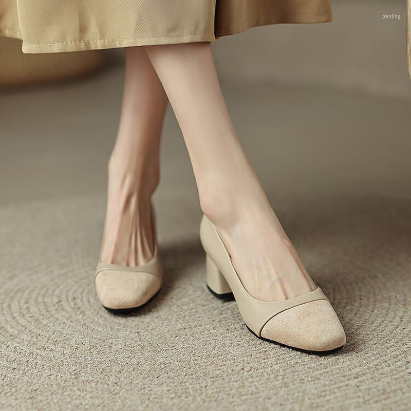

Dress Shoes LeShion Of Chanmeb Size 31-43 Womens Brand Designer Block Heels Pumps Black Nude Mix-color Medium Heeled Lady Office, Black designer pumps