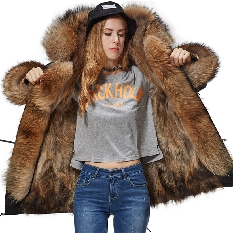 

Womens Fur Faux Maomaokong Winter Jacket Women Long Parka Real Coat Natural Raccoon Collar Hood Thick Warm Streetwear Parkas 221112, D-5