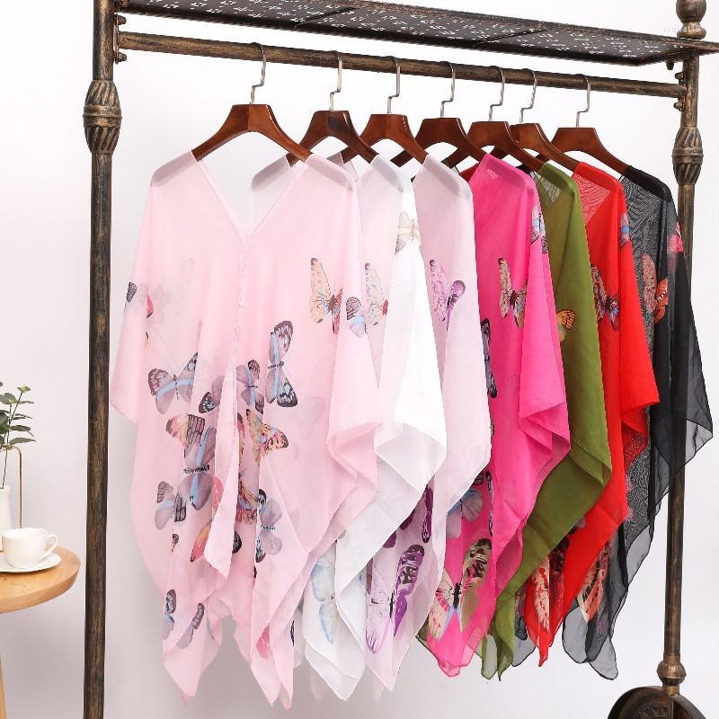 

Scarves 2022 Summer Shawl Poncho Sunscreen Scarf For Women Sun Protection Soft Beach Bikini Cover Butterfly Printed