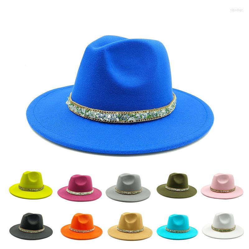 

Berets Men's And Women's Fedora Hats Solid Color Unisex Fashion Panama Hat Wool Jazz Brim