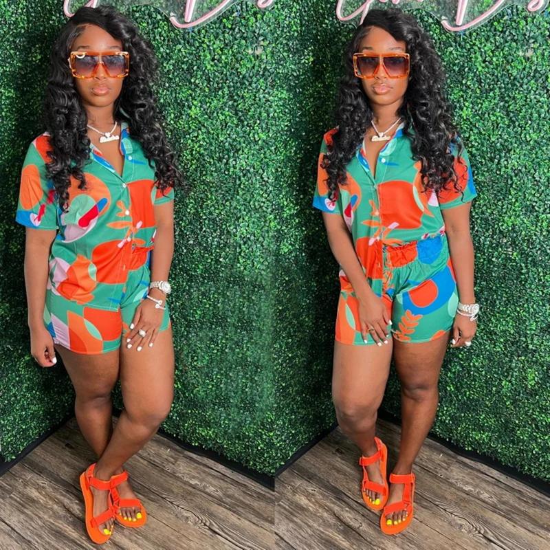 

Women' Tracksuits DPSDE 2022 Women Summer Fashion Casual Print Short Sleeve Lapel Shirt Single Breasted Shorts Two Piece Set, Colorful red