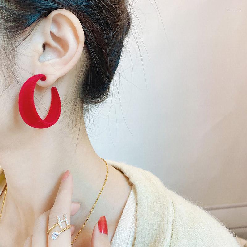 

Hoop Earrings Flocking Round Vintage Velvet Color Drop Earring For Women Girl Fashion Jewelry Wedding Birthday Party Accessories Gift