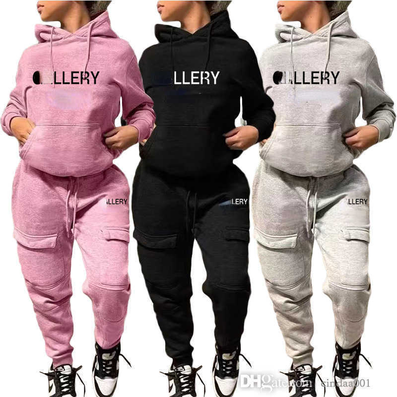 

Women Sportswear Tracksuits Fashion Hooded Sweater Crop Top Sweater Pants Suits Casual Print Long Sleeve Two Piece Set, Black