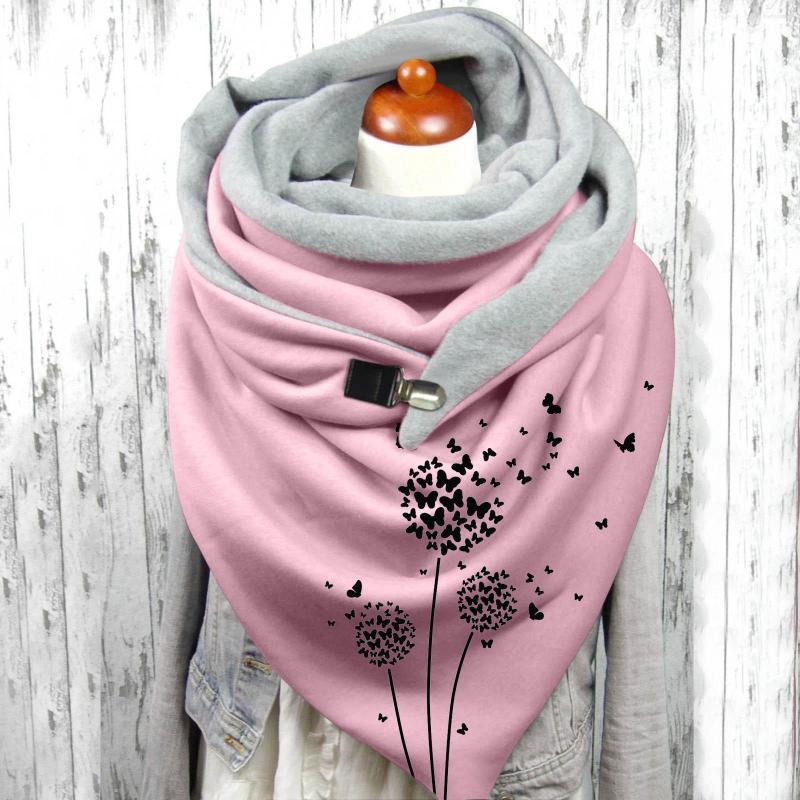 

Scarves Women Colorful Dandelion Print Cotton Winter Warm Button Up Scarf