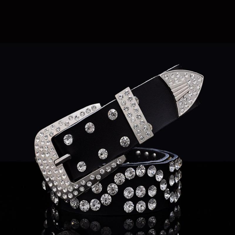 

Belts High Quality Luxury Strap Men Women Rhinestones Belt Western Cowgirl Cowboy Bling Crystal Pin Buckle Punk Diamond Studded sOH, Black