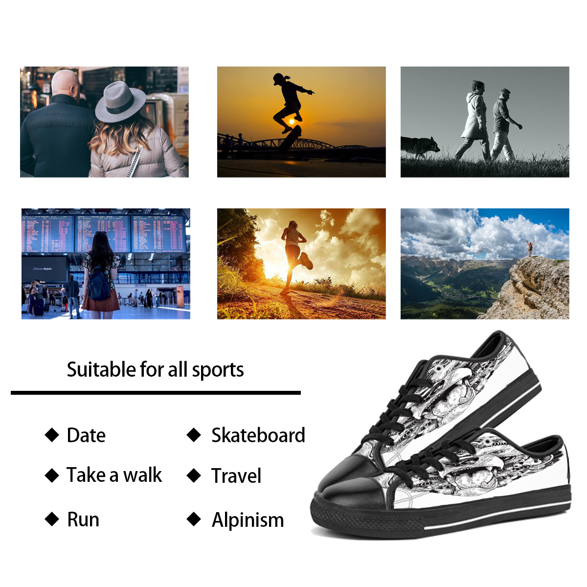

Custom shoes Classic Canvas Low cut Skateboard casual triple black Accept customization UV printing low mens womens sports sneakers Breathable color 94, Notice