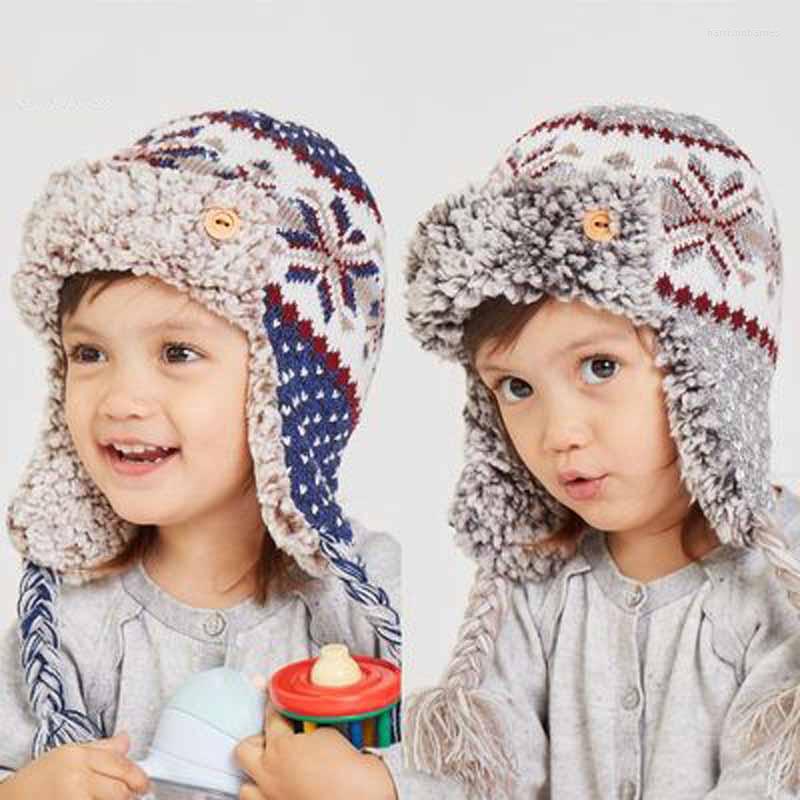 

Berets 2022 Autumn And Winter Fashion Children's Knitted Hat Decor Ear Protection Lei Feng Plush Thickened Warm Wool, Gray