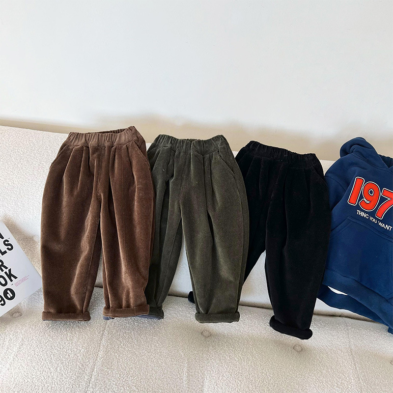

snpbaby kid's casual boy's Trousers children's corduroy thick casual pants children autumn and winter models, Black