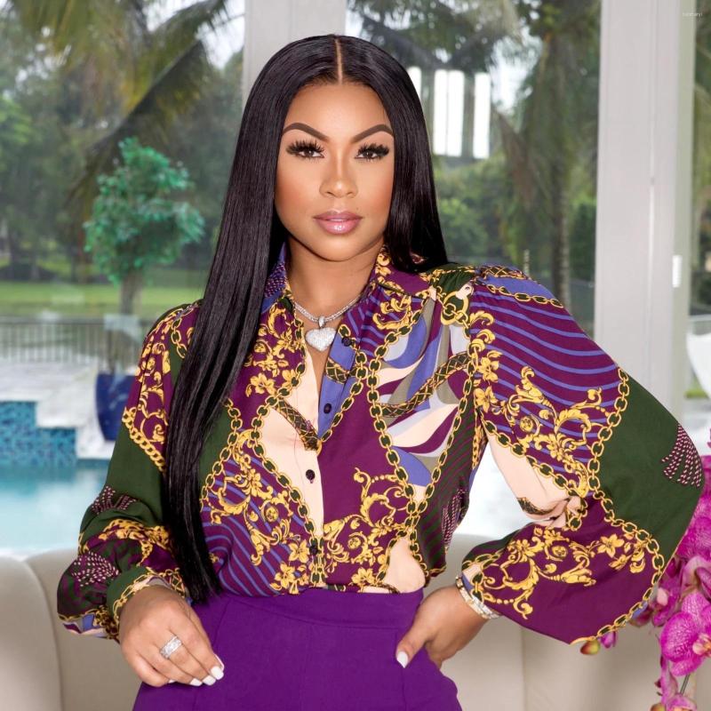 

Women's Blouses EWSFV 2022 Spring And Autumn Women Style Casual Fashion Lapel Printing Trend Long Sleeved Shirt Top, Multicolor