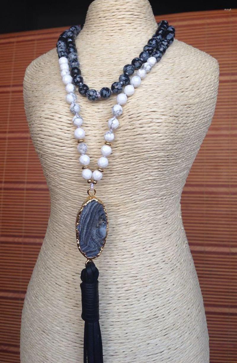 

Pendant Necklaces YA2223 Natural Druzy White Obsidian Knot Beads Handmade Necklace 30inch Long