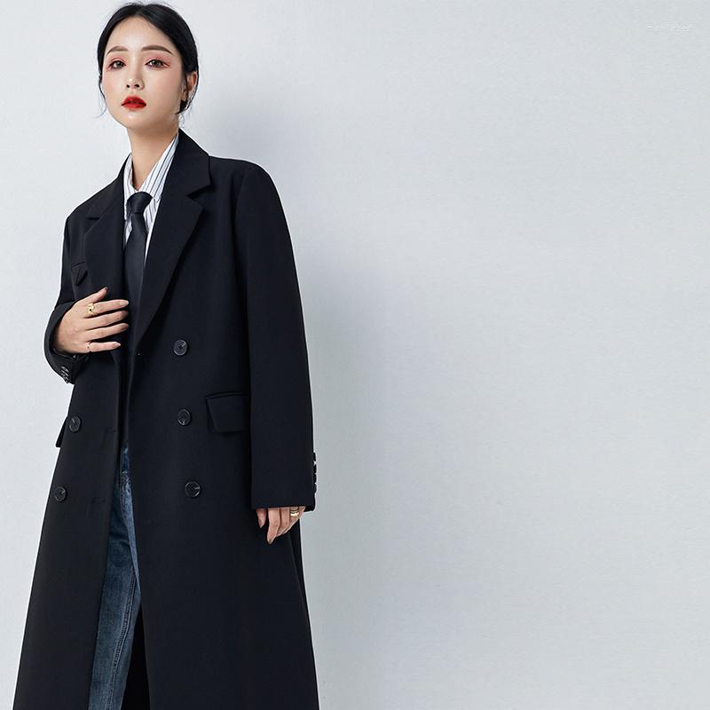 

Women' Trench Coats Black Suit Collar Windbreaker Women' 2022 Spring And Autumn Korean Loose Coat This Year Medium Long