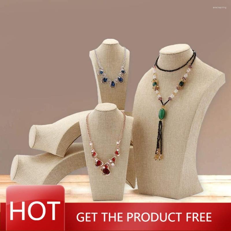 

Jewelry Pouches Necklace Display Bust Beige Linen Holder For Necklaces & Bracelets Figure Stand Personal Makeup