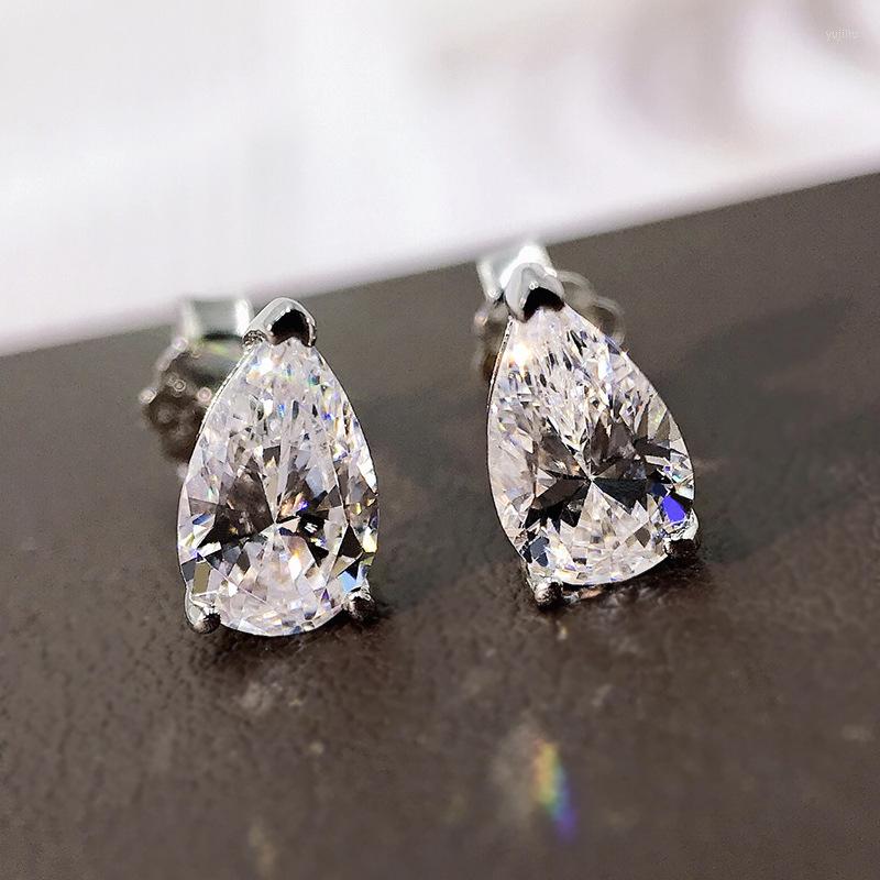 

Stud Earrings S925 Silver Pear Shaped Cut SONA Stone Water Drop Women Engagement Jewelry
