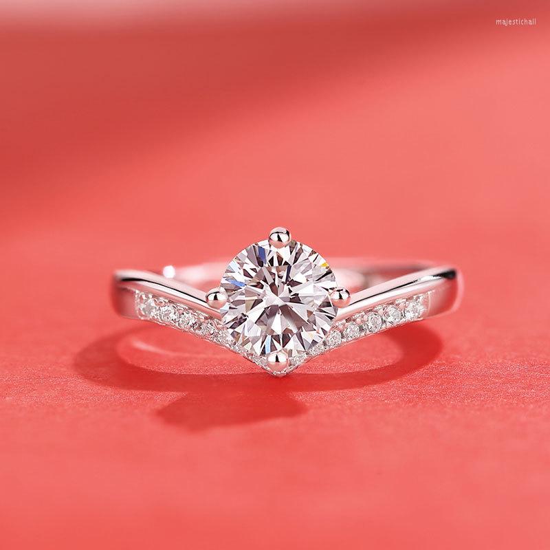 

Wedding Rings Silver Color Ring Classic Jewelry Ladies Adjustable Party Anniversary Luxury 1ct For Women Cute