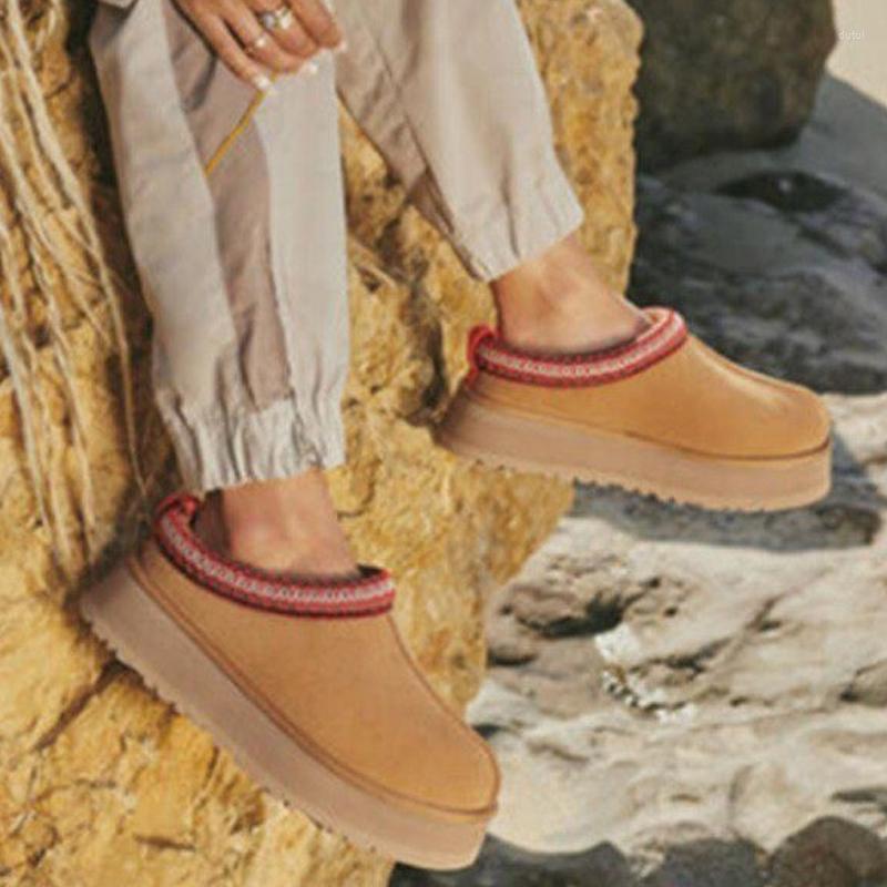 

Boots Winter Retro Women Snow Warm Suede Leather Lazy Loafers Shoes Woman Lady Female Flat Bottine Botas Mujer, Camel
