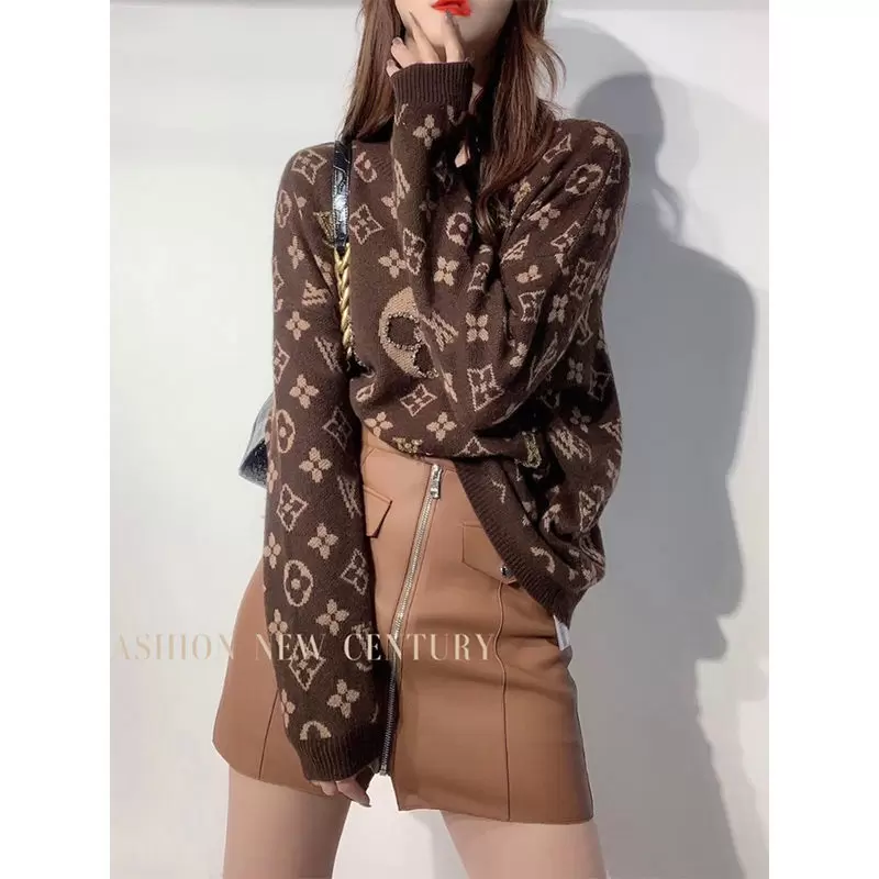 

Letter Printed Thickening Pullover Sweater Womens Soft Long Sleeves Inner Wear Sweater Trendy Women Winter Sweaters, Dark coffee