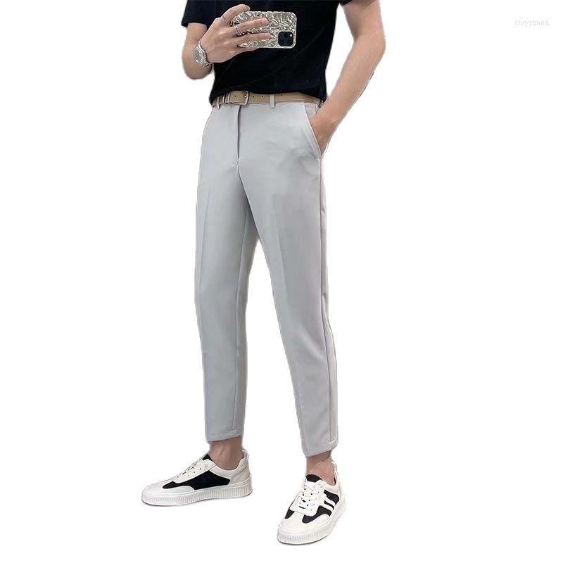 

Men's Pants Ice Silk Men's Summer Thin Loose Elastic Casual Nine Points Small Suit White Korean Trend, Jfxk002