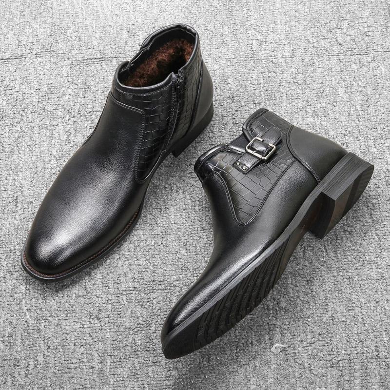 

Boots Size 40-46 Men Winter Warm Men's Leather Ankle Brand Comfortable Non-Slip Shoes, Black
