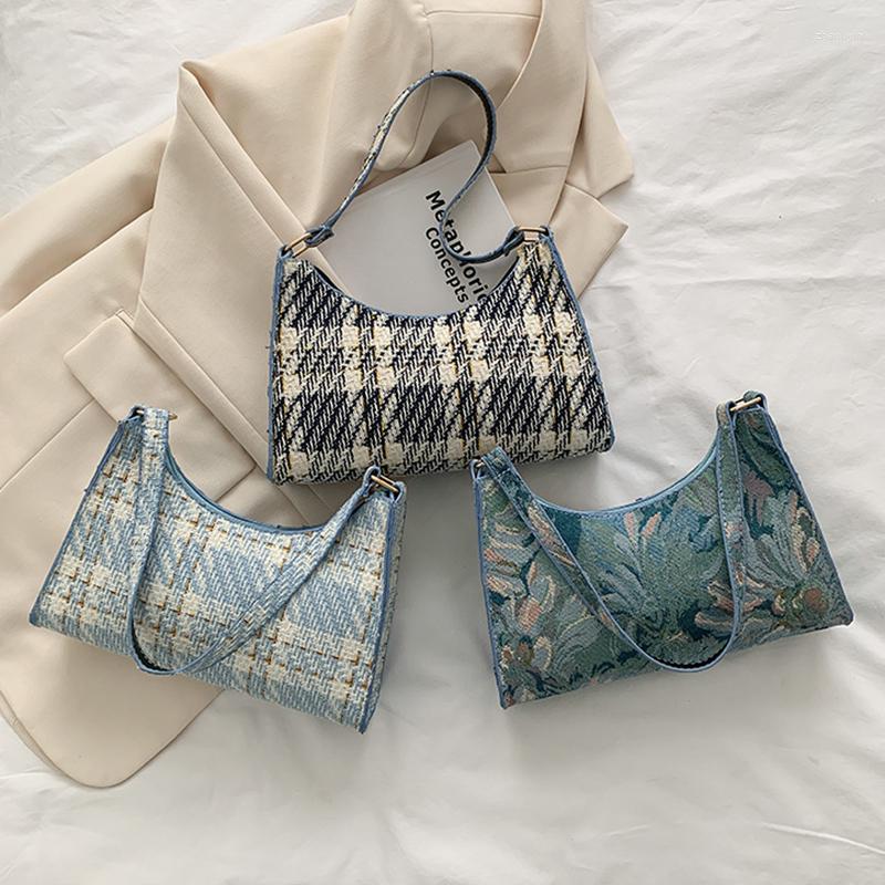 

Evening Bags Blue Canvas Plaid Small Crossbody Bag Female 2022 Korea Harajuku Diagonal Wild Girl Shoulder For Women, Blue1