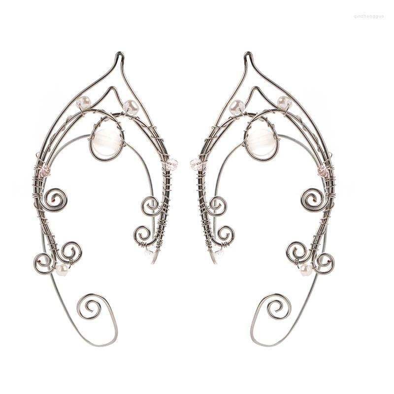 

Backs Earrings Winding Vine Elf Ear Cuffs With Green Beads Wing Sleeve Wrap Without Piercing Bridal Earcuff Jewelry