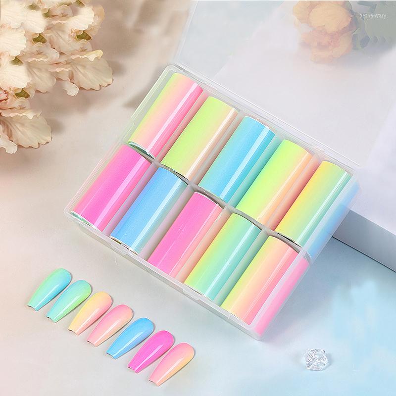 

Nail Stickers 10Pcs Rainbow Gradient Art Starry Foil Paper Colorful Transfer Decals Set For DIY Spring Summer Nails Accessories, T005