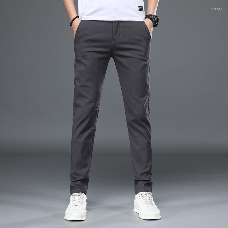 

Men's Pants 2022 Spring And Autumn Men's Thin Solid Color Smart Casual Business Fitted Stretch Cotton Breathable Tro, Dark gray