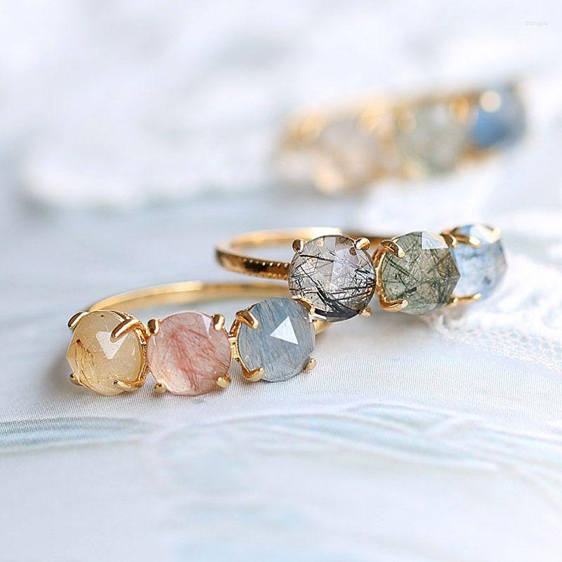 

Cluster Rings Crystal For Women 925 Silver 3 Color Natural Quartz Rutilated 14K Light Gold Plated Fine Jewelry Engagement Ring LMRI160
