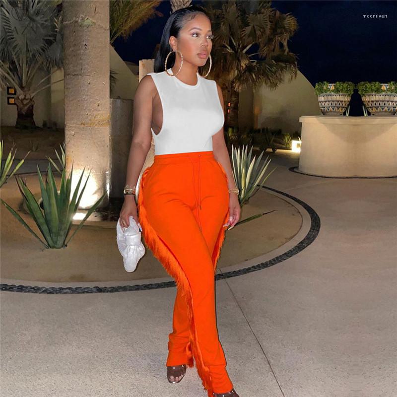 

Women' Pants VAZN 2022 Movement Women Fashion Street Casual Style Long Elastic High Waist Pure Color Lady, Orange