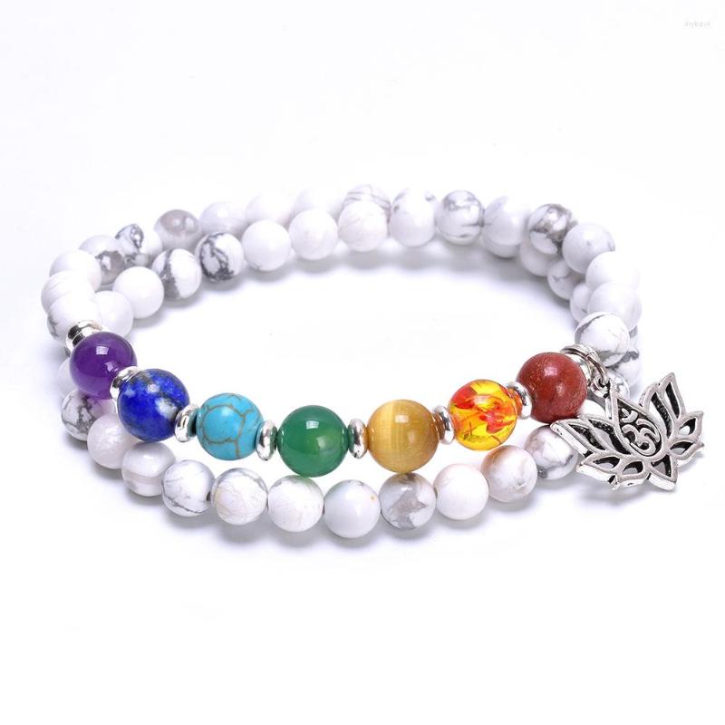 

Strand White Howlite And Charm Bracelet Natural Stone Bead Stretch Chakra Women Healing Balancing Calm Jewelry Gift