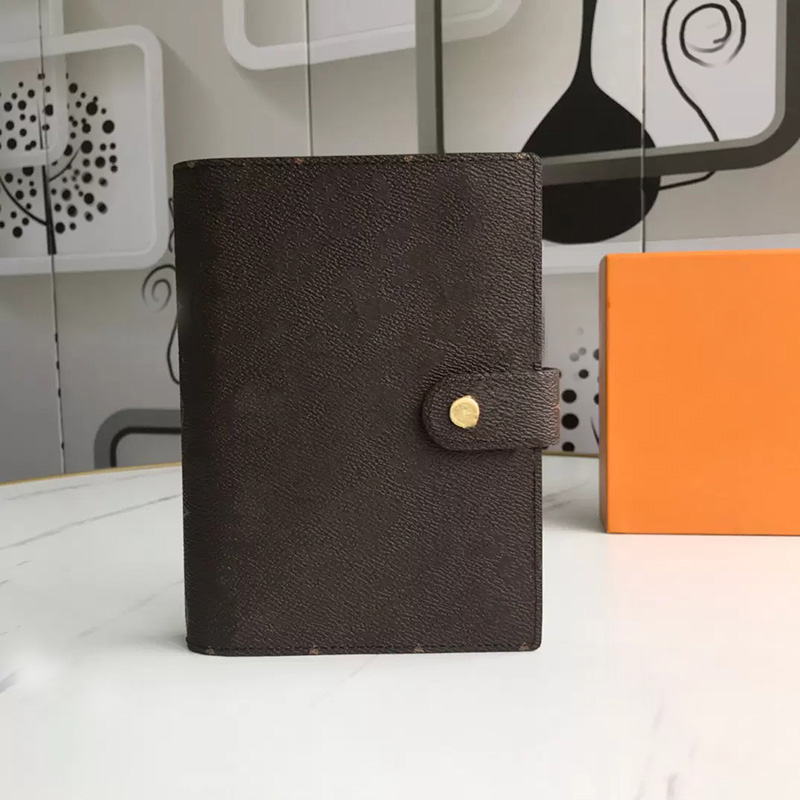 

3A Designer Book Wallet R20105 Bag small Ring AGENDA COVER Designer Womens Fashion Notebook Credit Card Holder Case Luxury Wallets Iconic Brown Canvas luxury 12CM, Black flower