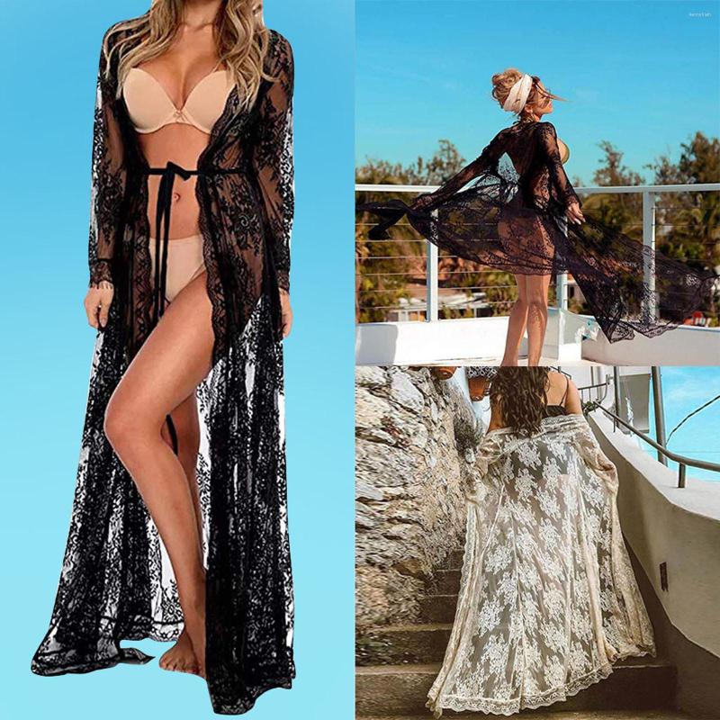 

Women's Sleepwear Black Sexy Women's Long Skirt Cardigan Lace Pajamas Transparent Cosplay Clothing Gown, White
