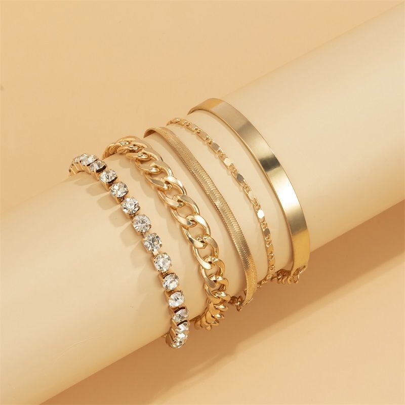 

Bangle Bracelet designed jewerly Multi-layer Rhinestone inlay mix-and-match metal chain bracelet female suit