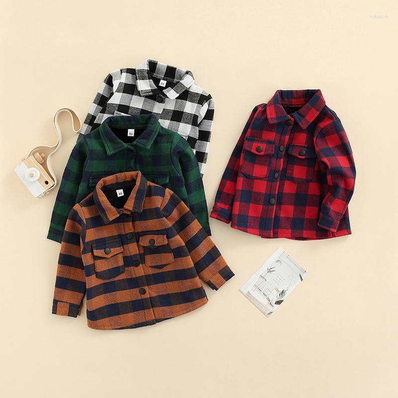 

Jackets Baby Boys Girls Plaid Print Casual Autumn Turn-down Collar Button Pockets Long Sleeve Toddler Top