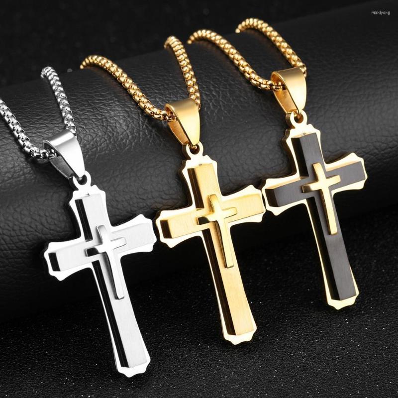 

Pendant Necklaces Vintage Cross Necklace Men Women Stainless Steel Box Chain Ethnic Prayer Retro Jewelry