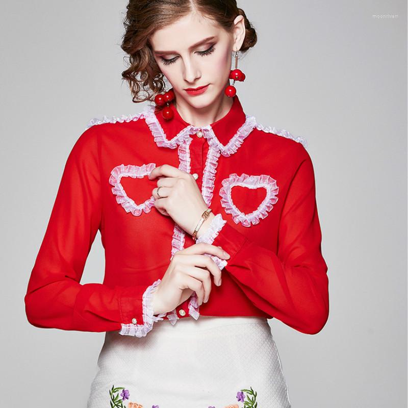 

Women's Blouses 2022 Spring Women Shirts Red Long Sleeve Femme Tops