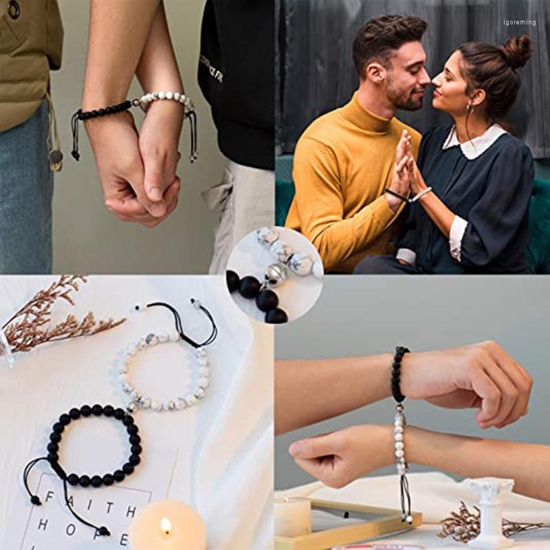 

Charm Bracelets 2 Pieces Natural Stone Beads Magnetic Bracelet Couple Connecting Valentine's Day Gift For Him And Her T8DE